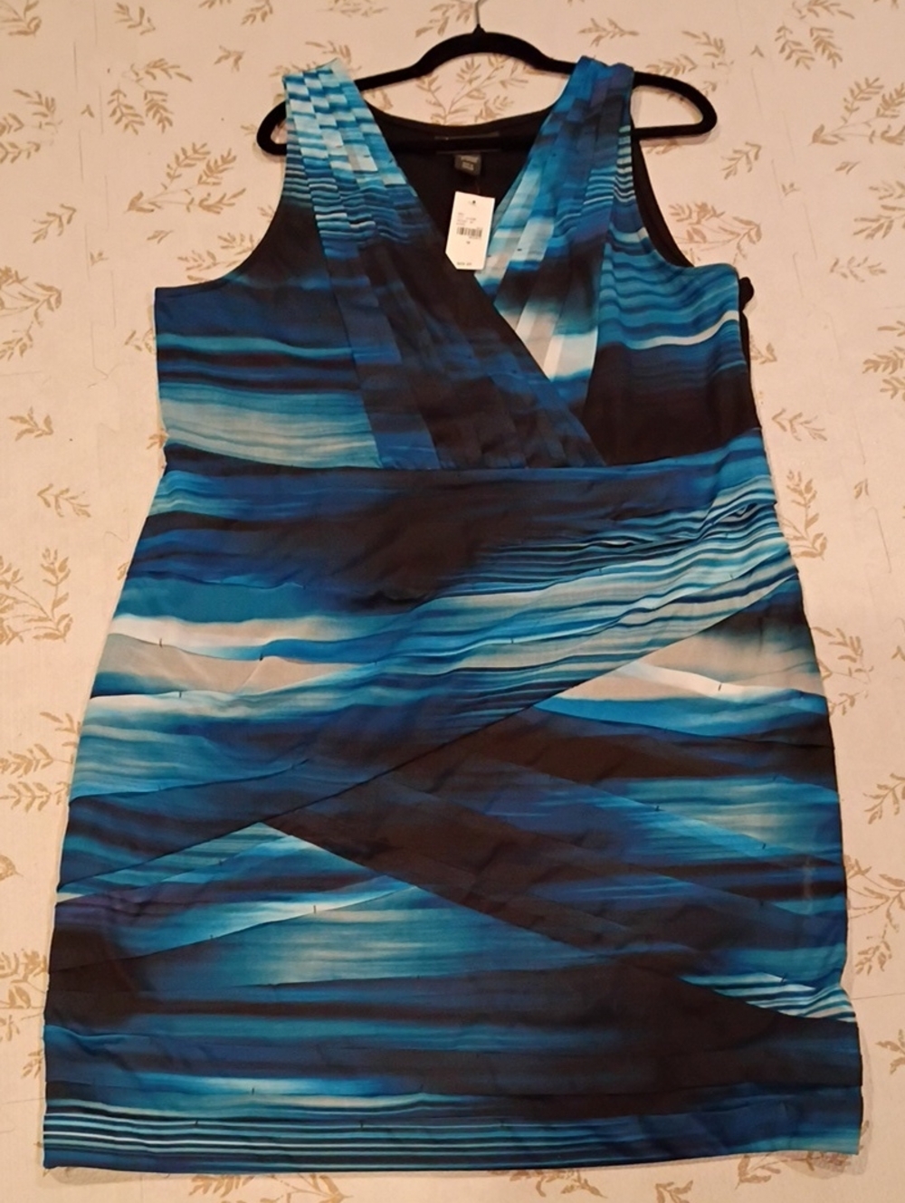 Lane Bryant 18 Blue Stripe Wrap-Style Sleeveless Dress